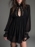 Black Bohemian Embroidered Chiffon Mini Dress