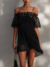 Black lace-panelled pleated chiffon mini dress