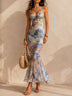Blue Romantic Floral Mesh Mermaid Maxi Dress