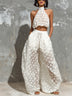 Chic Sheer Organza Print Tank Top Wide-Leg Pants Two-Piece Set