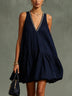 Navy Sleeveless V-Neck Mini Dress With Trim Detail