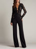 Elegant Black Deep-V Sheer Lace Jumpsuit