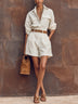 White Single-Breasted Long-Sleeve Cropped Jumpsuit (Belt Included）