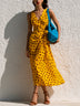 Vintage yellow polka-dot wrap midi dress