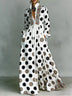 Polka Dot Print High-Waisted Long-Sleeve Flared Dress