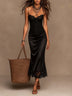 Elegant Vintage Lace Cami Spliced Satin Midi Dress