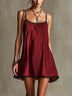 Red Textured Spaghetti Strap Mini Dress with Black Lace Trim