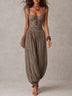 Grey Lace Bandeau and Pleated Cotton Harem Pants Set