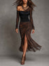 Sexy Asymmetrical Mesh and Ruched Panel Midi Dress