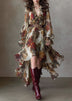Romantic Floral Print V-Neck Ruffled Chiffon Maxi Dress