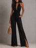 Boho Black Halter Waist Lace Wide-Leg Jumpsuit