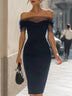 Elegant Off-Shoulder Sheer Mesh Slim-Fit Midi Dress
