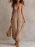 Retro Bohemian Pleated Spaghetti-Strap High-Waisted Harem Jumpsuit
