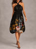 Romantic Floral Halter-Neck Satin Tulip Midi Dress