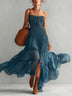 Blue strapless stretchy ruched chiffon maxi dress