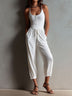 Casual White Ribbed Jumpsuit with Drawstring Waist