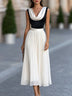 Elegant Color-Block Midi Dress with Cowl Neck and Pleated Hem