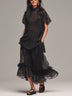 Solid-color organza short-sleeve ruffled top and skirt two-piece set