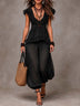 Black Bohemian V-Neck Lace Top and Harem Pants Set
