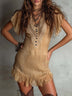 Boho Lace V-Neck Ruffle-Sleeve Chiffon Mini Dress
