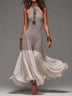 Vintage bohemian halter maxi dress with pleated texture