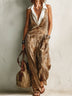 Vintage sleeveless top paired with a satin leopard-print jumpsuit set