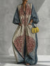 Loose Three-Quarter Sleeves Contrast Color Ethnic Printed Jumpsuits