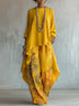 Yellow Asymmetrical Top and Floral Wide-Leg Pants Set