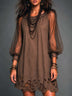Boho Floral Cut-out Lace Mini Dress with Sheer Puff Sleeves