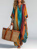 Casual short-sleeved V-neck multi-color design long dress