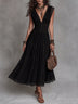 Retro Lace-Paneled V-Neck Pleated Maxi Dress