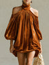 Brown velvet cut-out tulip-hem mini dress