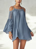 Blue Textured Lace Cold Shoulder Mini Dress