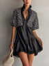 Black Zebra Print Lace Trim Zip Mini Dress