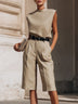 Minimalist Sleeveless Top And Tailored Shorts Set (Belt included)