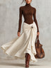 Brown Turtleneck Knit And Off-White Woven Maxi Dress