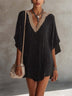 Black color-block V-neck mini dress with batwing sleeves