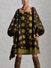 Loose-Fitting Mini Dress with Bubble Sleeves and Green Polka Dots