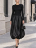Chic and elegant button-up top and satin bubble skirt set