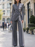 Asymmetric Contrast Panel Structured Blazer & Wide-Leg Pants Set