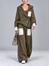 Hooded sweatshirt-jacket and wide-leg trousers set featuring contrasting pockets