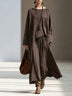 Brown Drop-Shoulder Irregular-Hem Top & Raw-Edge Maxi Skirt Set