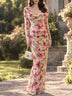 Vintage Romantic Floral Cowl Neck Maxi Dress