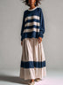Color-block striped top and pleated maxi skirt set