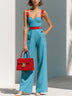 Stylish Red and Blue Color-Block Camisole Jumpsuit (Belt Included)