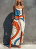 Casual Color-Blocked Print Strapless Maxi Dress