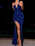 V-Neck Halter Maxi Dress with Subtle Shimmer and Slit