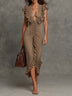 Boho Ruffle Ruched Split Bodycon Midi Dress