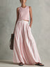 Casual pink sleeveless top and striped maxi skirt set