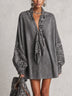Grey V-neck printed mini dress with faux suede panels